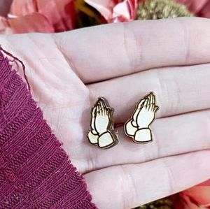 PRAYING HANDS WOOD STUD EARRINGS